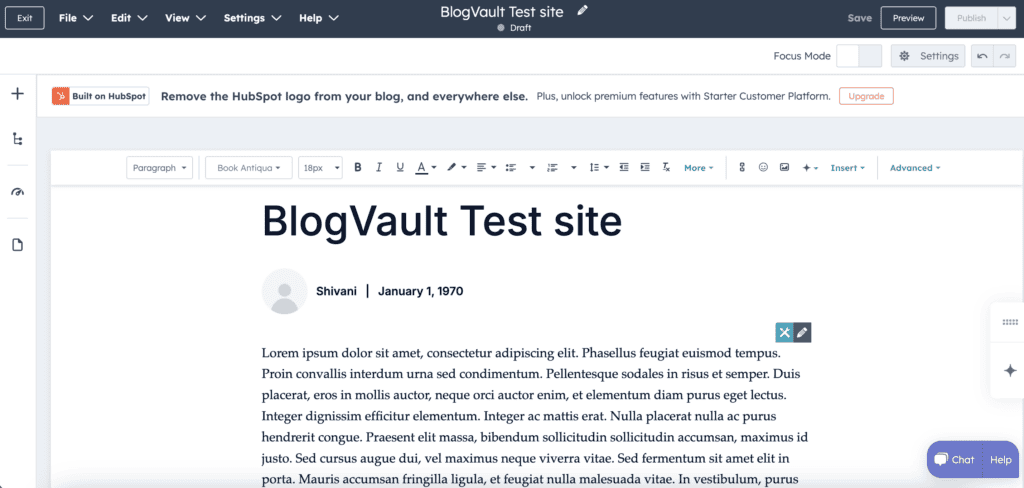 HubSpot editor